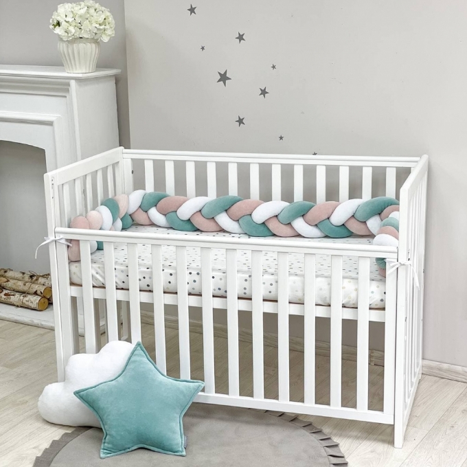 Protectie laterala patut bebe menta-roz pudra (3)